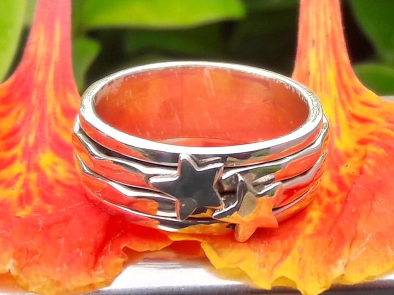 Bohemian Ring Gift For Women Sterling Silver Ring Fidget Ring Anxiety Ring Star On Spinner Band Ring Handmade Ring Women Silver Ring