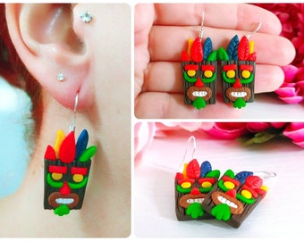 Aku Aku Earrings, Crash Bandicoot - Handmade with polymer clay