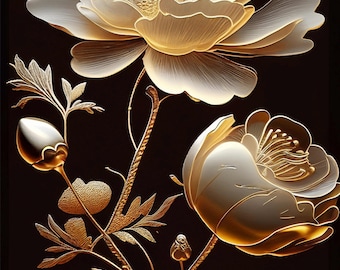 Papel de decoupage Golden Bloom 1, MINT BY MICHELLE. Disponible en tamaños A1 y A3.