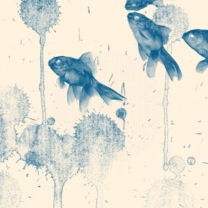 Carta per decoupage Blue Fish, MINT BY MICHELLE. Disponibile nei formati A1 e A3.