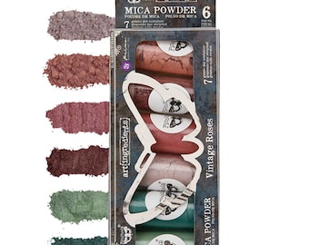 Vintage rozen micapoederset - 6 flessen, elk 7 g - FINNABAIR, herontwerp met Prima-gebruik met ons brede assortiment decoratiemallen - Mixed media