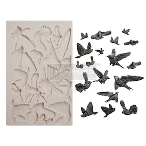 Moule décoratif oiseaux floqués, Finnabair de REDESIGN WITH PRIMA, moule en silicone