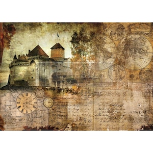 Hilltop Castle A1 Decoupage Paper- REDESIGN WITH PRIMA, Mulberry Rice Paper, *New for 2022* Free Postage