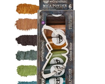 Golden Hour micapoederset - 6 flessen, elk 7 g - FINNABAIR, herontwerp met Prima-gebruik met ons brede assortiment decoratievormen - Mixed media