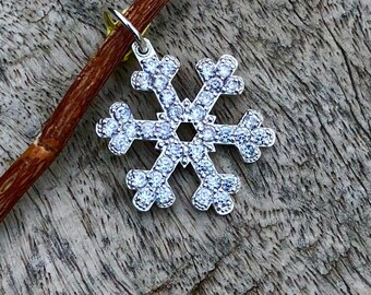 Snowflake Pendant, White Zircon, 925 Sterling Silver.