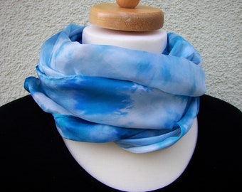 Two beautiful silk scarves painted with French colors in the Tie Dyes technique or Shibori.