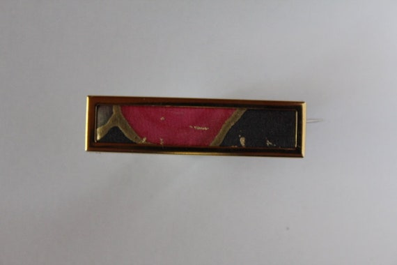 Silk brooch, beautiful rectangular brooch with go… - image 6