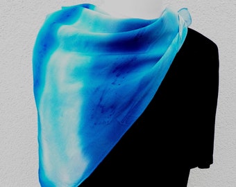 Blue Collection, silk scarves ponge 08 and crepe de chine in shades of blue 100 % silk 90 x 90 cm