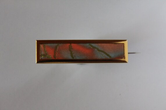 Silk brooch, beautiful rectangular brooch with go… - image 4