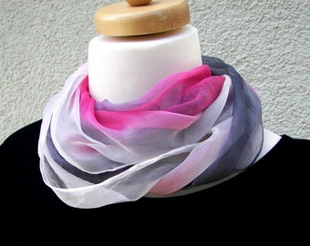 Two silk chiffon scarves hand painted with french gradient colors lengthwise.