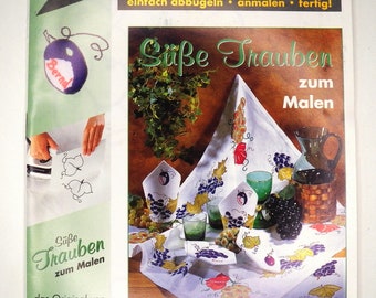 Zwei Tranfers zum Abbügeln, Anmalen, Süße Trauben und Blumen: Veilchen - Iris - Stiefmütterchen, Material, kreativ