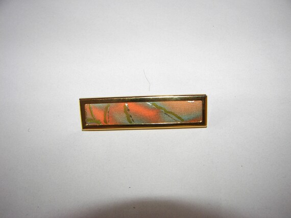 Silk brooch, beautiful rectangular brooch with go… - image 3