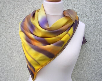 Two silk scarves chiffon and an silke ponge 08, painted with French colors in gradient yellow, orange.