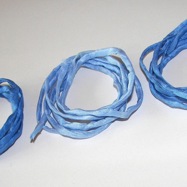 Cordones de seda, 100% seda, cintas de seda, enrollados a mano, teñidos, petróleo, azul, aproximadamente 1 m