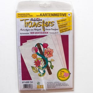 Decalques, páginas para colorir com ferro de passar, motivos de cartões para papel, seda e tecido "Parabenizamos"