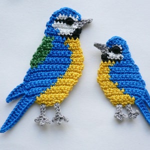 Blue tit, crocheted, crochet application, application, patch, accessories, crochet application, bird, animal,