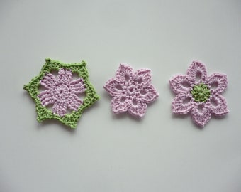 Crochet flowers, flower, star, crocheted, applique, crochet applique, patch, accessories, crochet applique