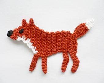 Fox, crocheted, applique, crochet applique, patch, accessories, crochet application