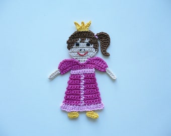Princess, crocheted, applique, crochet applique, patch, accessories, crochet applique