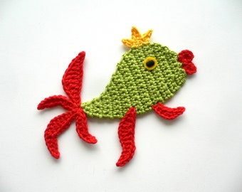 Fish Queen - crochet applique, patch, applique