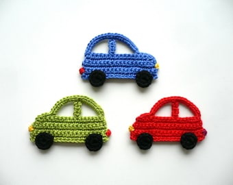 Auto, gehäkelt, Häkelapplikation, Applikation, Aufnäher, Accessoires, Crochet-Applikation