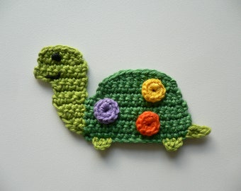 Turtle, crocheted, applique, crochet applique, patch, accessories, crochet applique