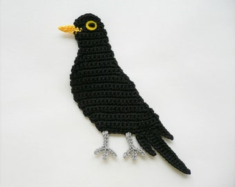 Amsel, gehäkelt, Applikation, Häkelapplikation Aufnäher, Accessoires, Crochet-Applikation,