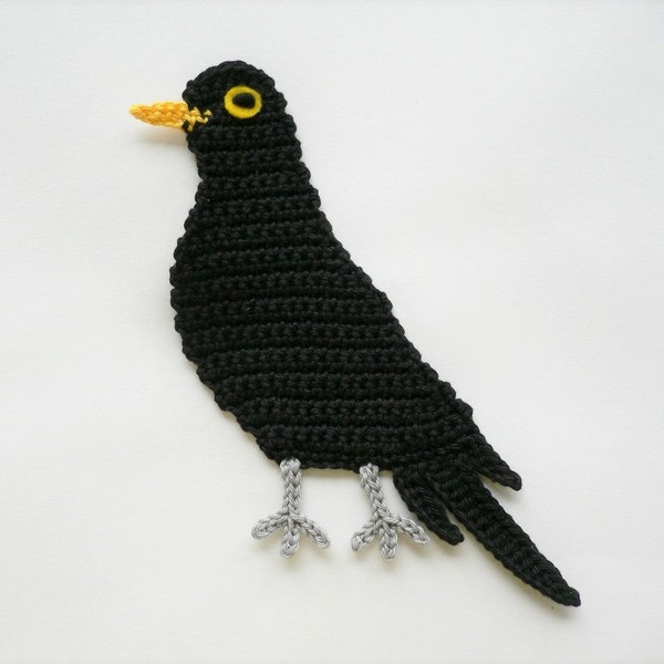 Amsel, gehäkelt, Applikation, Häkelapplikation Aufnäher, Accessoires, Crochet-Applikation,