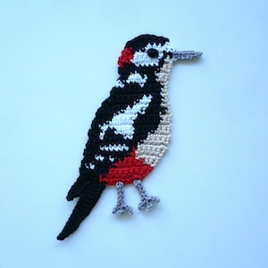 Woodpecker, crocheted, applique, crochet applique, patch, accessories, crochet application