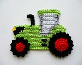 Traktor, gehäkelt, Häkelapplikation, Applikation, Aufnäher, Accessoires, Crochet-Application, Fahrzeug,