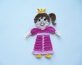 Princess, crocheted, applique, crochet applique, patch, accessories, crochet applique