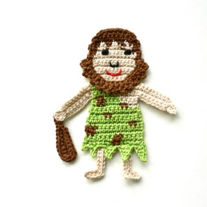 Neandertaler Mann oder Frau, Häkelapplikation, Applikation, Accessoires, Aufnäher, Crochet-Application, Neandertaler Mann