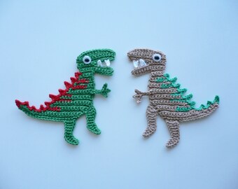 Dino, gehäkelt, Applikation, Häkelapplikation, Aufnäher, Accessoires, Crochet-Application