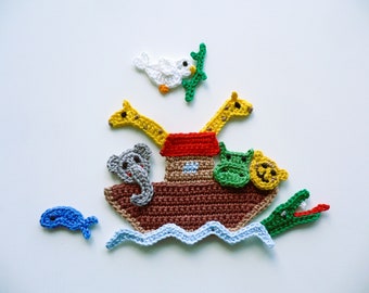 Noah's Ark, crocheted, crochet applique, applique, patches, accessories, crochet applique