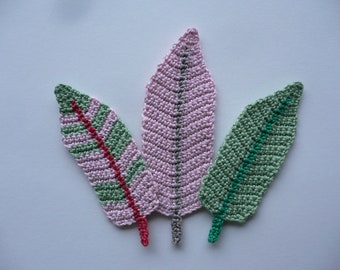 Feathers, crocheted, crochet application, application, patches, accessories, crochet application