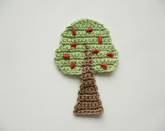 Apfelbaum, gehäkelt, Applikation, Häkelapplikation, Aufnäher, Accessoires, Crochet-Application
