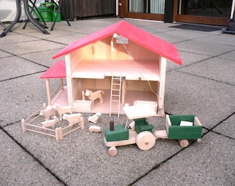 Farm with accessories, made of wood, toy, wooden toy, vehicle