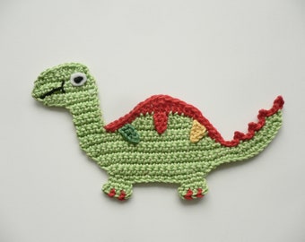 Dino, crocheted, applique, crochet applique, patch, accessories, crochet applique