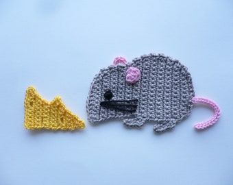 mouse, cheese, crochet, crochet application, appliqué, patches, accessories, crochet application