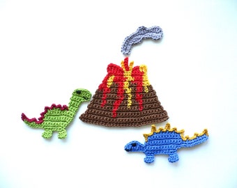 Volcano with cloud (without dinos), crocheted, applique, crochet applique, patch, accessories, crochet application