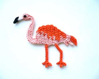 Flamingo, gehäkelt, Häkelapplikation, Applikation, Aufnäher, Accessoires, Crochet-Application