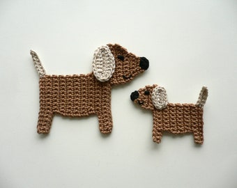 Puppy, crocheted, applique, crochet applique, patch, accessories, crochet applique