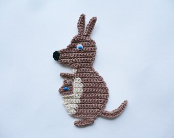 Kangaroo with child - crocheted, crochet application, patch, application, accessories, crochet application