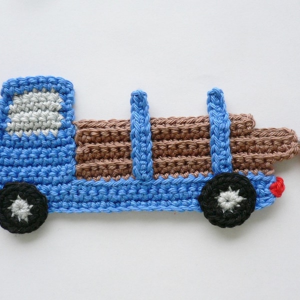 Langholztransporter, gehäkelt, Applikation, Häkelapplikation, Aufnäher, Accessoires, Crochet-Applikation