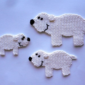 Eisbär-Familie, Häkelapplikation, Aufnäher, Applikation, Accessoires, Crochet-Application, Bär, Tier,