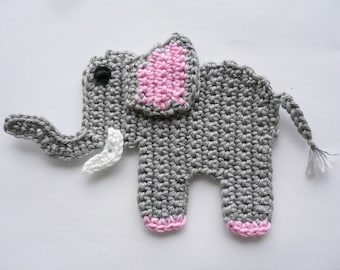 Elefanten, gehäkelt, Häkelapplikation, Applikation, gehäkelt, Aufnäher, Accessoires, Crochet-Application