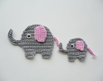 Elephant, crocheted, applique, crochet applique, patch, accessories, crochet applique