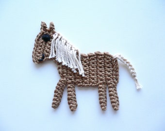 Horse, crocheted, crochet applique, patch, applique, accessories, crochet applique