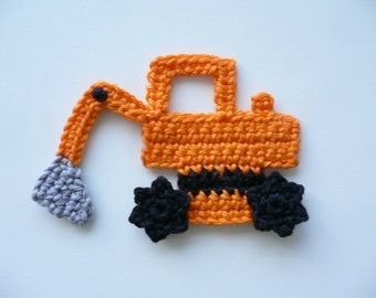 Excavator small - crochet application, crocheted, application, patch, accessories, crochet application