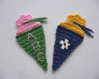 School bag, crocheted, crochet application, application, patch, accessories, crochet application